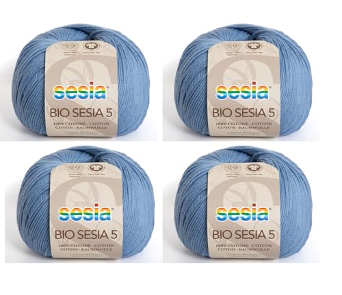 Sesia Bio-Garn SESIA 5-4, Knäuel à 50 g, 180 m – Nadeln 2,5 – 3 mm – 100 % merzerisierte Bio-Baumwolle – Made in Italy (0372 Ockergelb, 4 Knäuel) von Sesia
