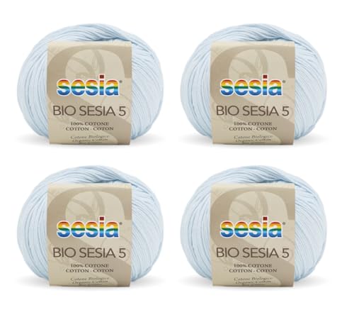 Sesia Bio-Garn SESIA 5-4, Knäuel à 50 g, 180 m – Nadeln 2,5 – 3 mm – 100 % merzerisierte Bio-Baumwolle – Made in Italy (0372 Ockergelb, 4 Knäuel) von Sesia