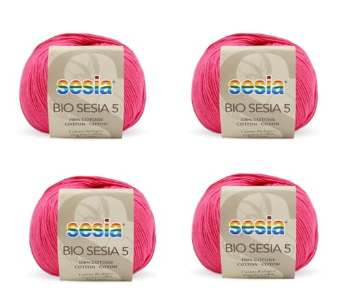 Sesia Bio-Garn SESIA 5-4, Knäuel à 50 g, 180 m – Nadeln 2,5 – 3 mm – 100 % merzerisierte Bio-Baumwolle – Made in Italy (0372 Ockergelb, 4 Knäuel) von Sesia