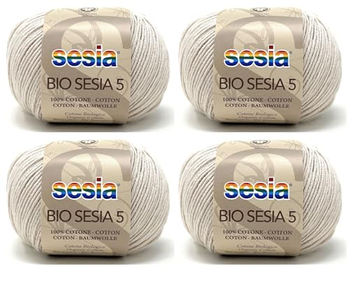Sesia Bio-Garn SESIA 5-4, Knäuel à 50 g, 180 m – Nadeln 2,5 – 3 mm – 100 % merzerisierte Bio-Baumwolle – Made in Italy (0372 Ockergelb, 4 Knäuel) von Sesia