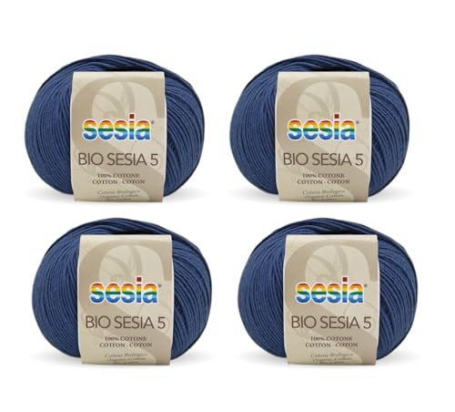 Sesia Bio-Garn SESIA 5-4, Knäuel à 50 g, 180 m – Nadeln 2,5 – 3 mm – 100 % merzerisierte Bio-Baumwolle – Made in Italy (0372 Ockergelb, 4 Knäuel) von Sesia