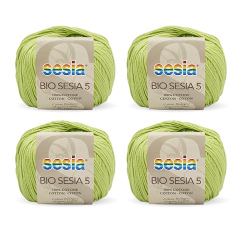 Sesia Bio-Garn SESIA 5-4, Knäuel à 50 g, 180 m – Nadeln 2,5 – 3 mm – 100 % merzerisierte Bio-Baumwolle – Made in Italy (0372 Ockergelb, 4 Knäuel) von Sesia