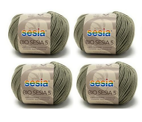 Sesia Bio-Garn SESIA 5-4, Knäuel à 50 g, 180 m – Nadeln 2,5 – 3 mm – 100 % merzerisierte Bio-Baumwolle – Made in Italy (0372 Ockergelb, 4 Knäuel) von Sesia