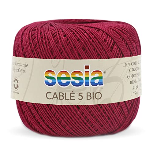 Sesia Cable 5 Bio Garn 5 Knäuel à 50 g 215 m Nadeln 2-2,5 Häkelnadel 1,25 100% Bio-Baumwolle (0047 Granatapfel) von Sesia