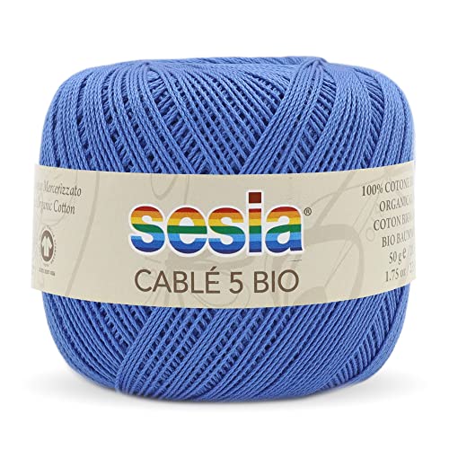 Sesia Garn Cable' 5 Bio-Knäuel, 50 g, 215 m, Nadeln 2-2,5 cm, Häkelnadel 1,25, 100 % Bio-Baumwolle (0550 Immergrün) von Sesia