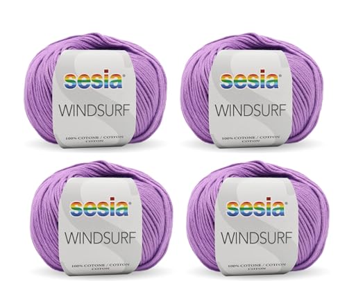 Sesia Windsurf Garn – 4 Knäuel à 50 g – Nadeln 3,5 – 4 mm – Häkelnadel 3 – Made in Italy (0044 Flieder 4 Knäuel) von Sesia