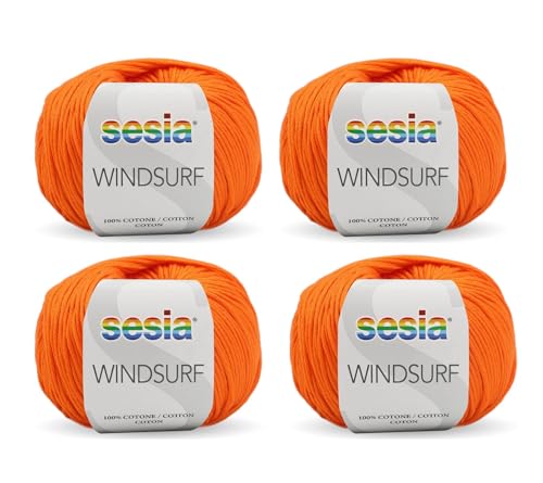 Sesia Windsurf Garn – 4 Knäuel à 50 g – Nadeln 3,5 – 4 mm – Häkelnadel 3 – Made in Italy (0057 Orange 4 Knäuel) von Sesia