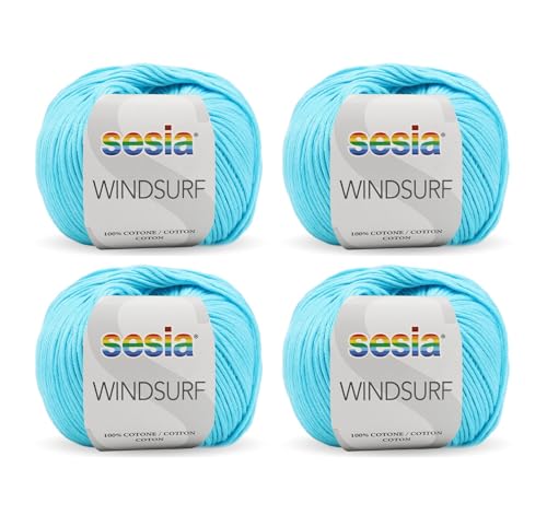 Sesia Windsurf Garn – 4 Knäuel à 50 g – Nadeln 3,5 – 4 mm – Häkelnadel 3 – Made in Italy (0064 Türkis 4 Knäuel) von Sesia