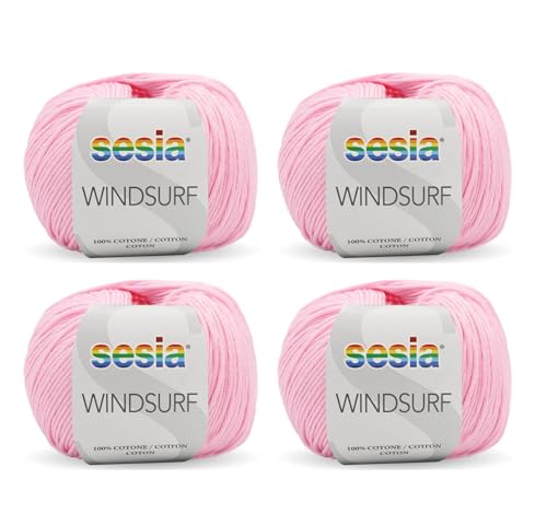 Sesia Windsurf Garn – 4 Knäuel à 50 g – Nadeln 3,5 – 4 mm – Häkelnadel 3 – Made in Italy (0068 Rosa 4 Knäuel) von Sesia