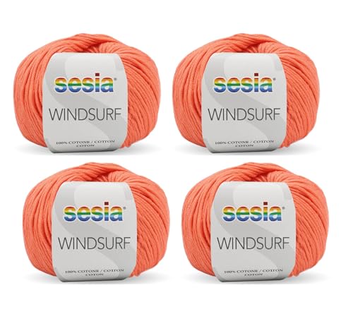 Sesia Windsurf Garn – 4 Knäuel à 50 g – Nadeln 3,5 – 4 mm – Häkelnadel 3 – Made in Italy (0706 Pfirsich 4 Knäuel) von Sesia