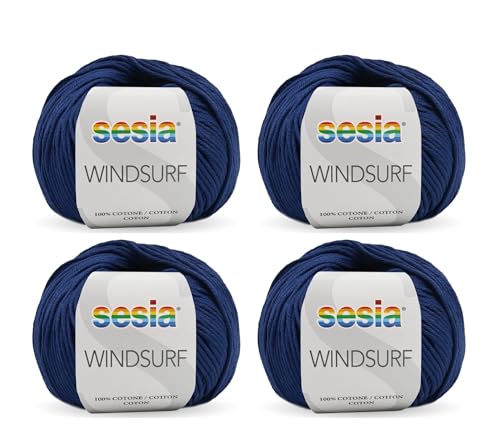 Sesia Windsurf Garn – 4 Knäuel à 50 g – Nadeln 3,5 – 4 mm – Häkelnadel 3 – Made in Italy (1331 Indigo, 4 Knäuel) von Sesia