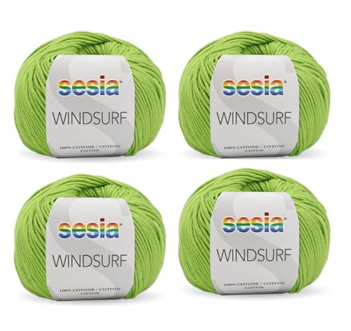 Sesia Windsurf Garn – 4 Knäuel à 50 g – Nadeln 3,5 – 4 mm – Häkelnadel 3 – Made in Italy (1451 Pistazie 4 Knäuel) von Sesia