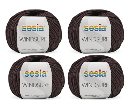 Sesia Windsurf Garn – 4 Knäuel à 50 g – Nadeln 3,5 – 4 mm Häkelnadel 3 – Made in Italy (1455 Ebenholz, 4 Knäuel) von Sesia