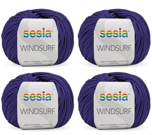 Sesia Windsurf Garn – 4 Knäuel à 50 g – Nadeln 3,5 – 4 mm – Häkelnadel 3 – Made in Italy (4211 Lila 4 Knäuel) von Sesia