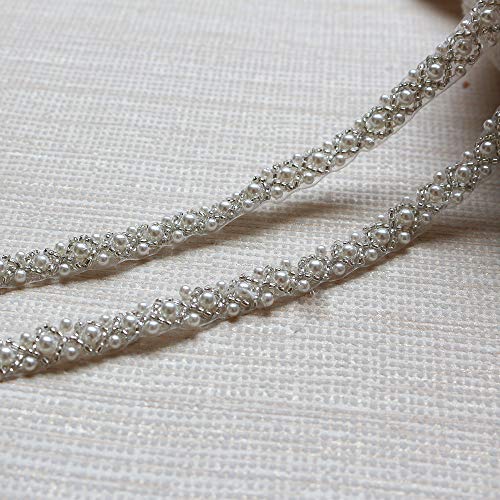 Spitzenband mit Perlenbesatz, für Bastelarbeiten, Nähen, Kostüm, Brautkleid, Dekoration, 1 cm (2 Yard), Elfenbeinfarben von Sesyomr