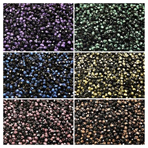 Tschechische Facettierte Glasperlen, Fire-Polished, Rund 3 mm. Set – über 600 Perlen-Set mit 3-mm-Armbandperlen in 6 verschiedenen Farben von SCARA BEADS GET INSPIRED