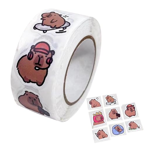 Setauoo Capybara Aufkleber, 500 Stück Cartoon Capybara Roll Aufkleber, Wasserdichte Tieraufkleber für Bücher, Boxen, Verpackung Setauoo Capybara Aufkleber, 500 Stück Cartoon Capybara Roll Aufkleber, Wasserdichte Tieraufkleber für Bücher, Boxen, Verpackung von Setauoo