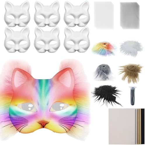 Setauoo Leere Katzenmaske | Set Mit Leerem Katzengesicht,Bastelset Mit Netzstoff Und Samtstoff-Zubehör Für Karneval Cosplay Party Maskerade von Setauoo
