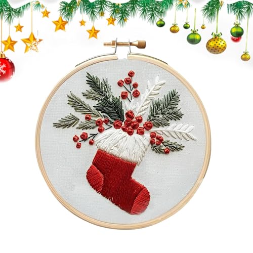 Setauoo Weihnachts Stickerei Kit, Anfänger Sticken Set, Weihnachtsmuster, Sticken Übungsset, Unisex, Erwachsene von Setauoo