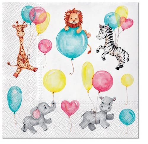20 Servietten Kindergeburtstag Tiere Luftballons 33cm von Setita