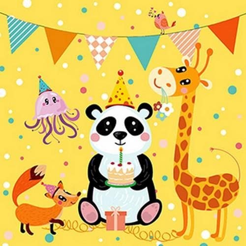 20 Servietten Kindergeburtstag mit Tieren in Party-Laune, Panda, Giraffe, Girlanden 33cm von Setita