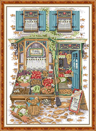 Setoda Kreuzstich-Set DMC Stickgarn, Figurenmuster, 14-fädig, unbedrucktes Muster, Sticksets (gezählte Kits, Obstladen, 14 fädig, 34 x 47 cm) von Setoda