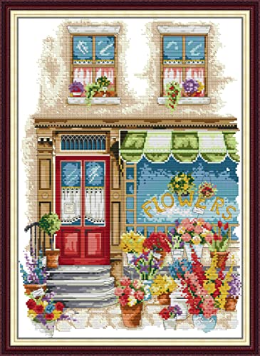 Setoda Kreuzstich-Set DMC Stickgarn, Figurenmuster, 14-fädiges, unbedrucktes Muster, Sticksets (gezählte Kits, Blumenladen 14 fädig, 34 x 47 cm) von Setoda