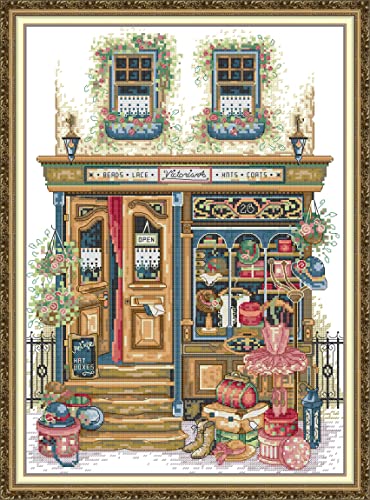 Setoda Kreuzstich-Set DMC Stickgarn, Figurenmuster, unbedrucktes Muster, Sticksets (gezählte Kits, Bekleidungsgeschäft 14 fädig, 34 x 47 cm) von Setoda