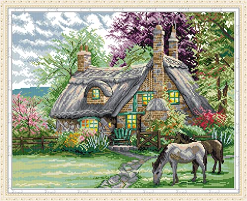 Setoda Kreuzstich-Set DMC Stickgarn, Figurenmuster, unbedrucktes Muster, Sticksets (gezählte Kits, Blumenvilla 14 fädig, 47 x 38 cm) von Setoda