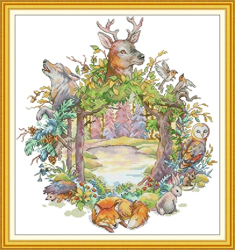 Setoda Kreuzstich-Set DMC Stickgarn, Figurenmuster, unbedrucktes Muster, Sticksets (gezählte Kits, Waldkranz 14 CT, 39,8 x 41,9 cm) von Setoda