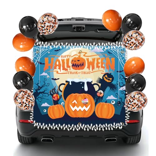 Halloween-Autodekorationsset für SUV, fröhliche Halloween-Auto-Dekorationen mit beleuchtetem Hintergrund, niedliche Geisterspinnenausschnitte, Luftballons für Torbogen, Garage, Halloween, Party-Dekor von SeunKieer