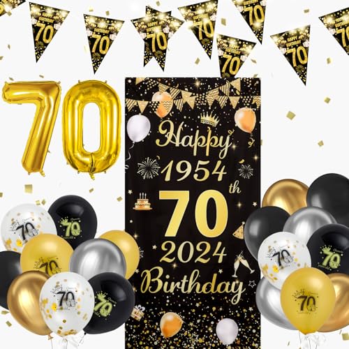 70 Geburtstag Deko, Seutgjie 70. Geburtstag Dekoration für Mann Frauen Lange Banner Hintergrund Luftballons und LED Lichtstreifen 1954 bis 2024 von Seutgjie