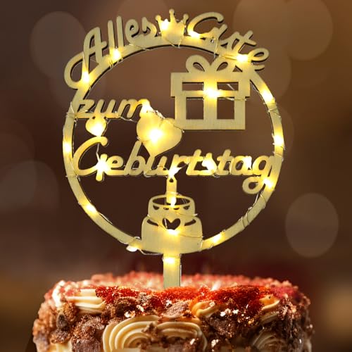 Happy Birthday Tortendeko, Seutgjie Cake Topper Geburtstag Frau Mann Mädchen Junge Holz mit LED Lichterkette Kuchen Deko Happy Birthday Tortendeko, Seutgjie Cake Topper Geburtstag Frau Mann Mädchen Junge Holz mit LED Lichterkette Kuchen Deko von Seutgjie