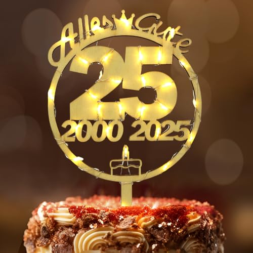 Tortendeko 25 Geburtstag Frau Mann, Seutgjie 25. Geburtstag Cake Topper Holz mit LED Lichterkette 2000 bis 2025 Kuchen Deko Tortendeko 25 Geburtstag Frau Mann, Seutgjie 25. Geburtstag Cake Topper Holz mit LED Lichterkette 2000 bis 2025 Kuchen Deko von Seutgjie