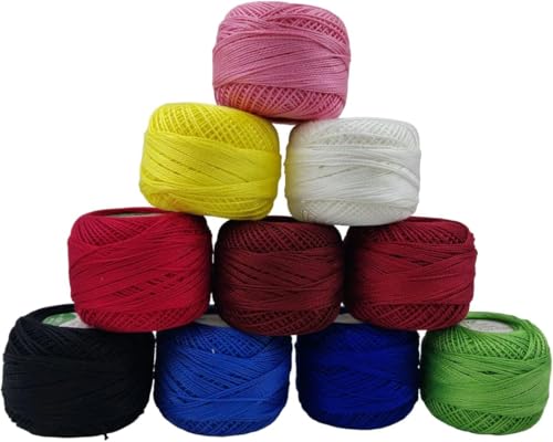 10 Stück Anchor Häkel-Baumwollknäuel - Größe 8 Perlgarn zum Sticken & Basteln (je 8 Meter) von Seven Chakra Tree