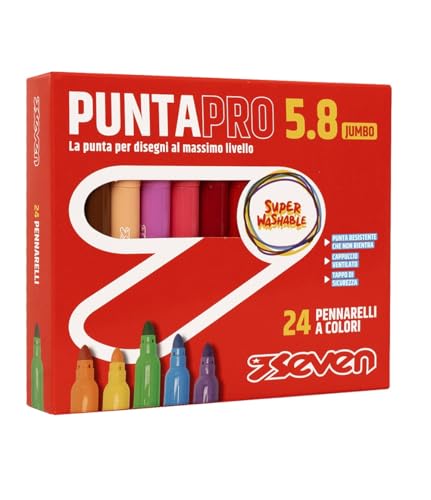 Seven 24 Filzstifte, Set mit brillanten Farben, Fasermaler, Filzschreiber, auswaschbar, eindrucksichere Spitze, Schuzubehör, Kindergarten, Kinder, Mädchen, Jungen von Seven