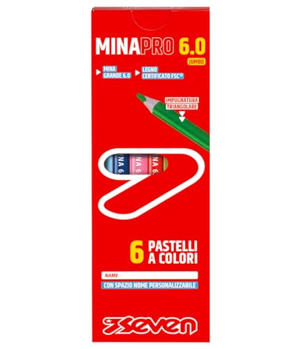 Seven Minapro 6.0 Schulstifte, 6 Stück, 6 Buntstifte mit Namensfeld, für Kinder und Jugendliche von Seven