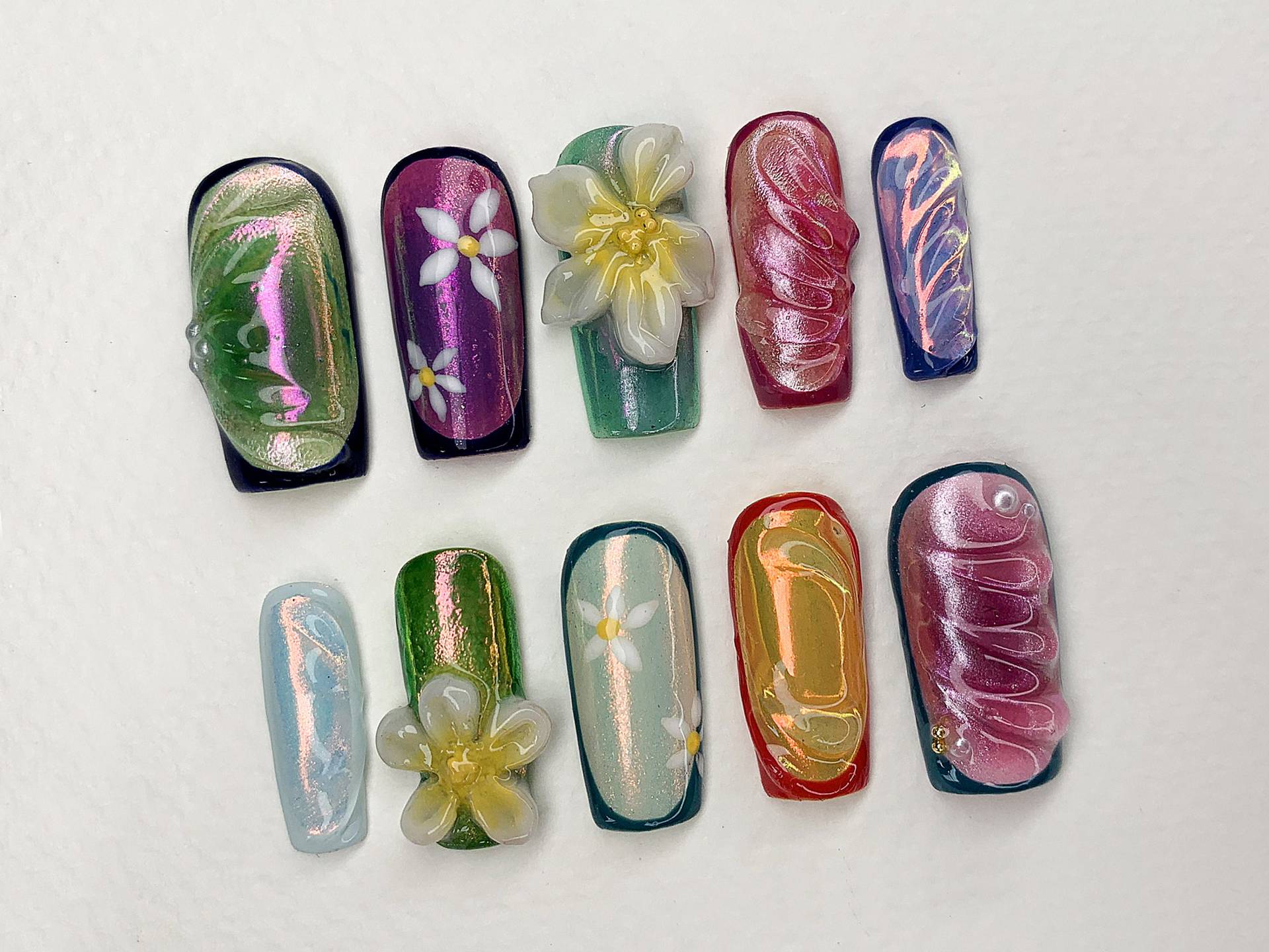 3D Blume Sarg Drücken Sie Auf Die Nägel | Bunte Ombre Nagelkunst Floral Handgefertigte Gel Fake Nails Für Geburtstag Event Party Frühlingsnägel 3D Blume Sarg Drücken Sie Auf Die Nägel | Bunte Ombre Nagelkunst Floral Handgefertigte Gel Fake Nails Für Geburtstag Event Party Frühlingsnägel von SevenNailArt