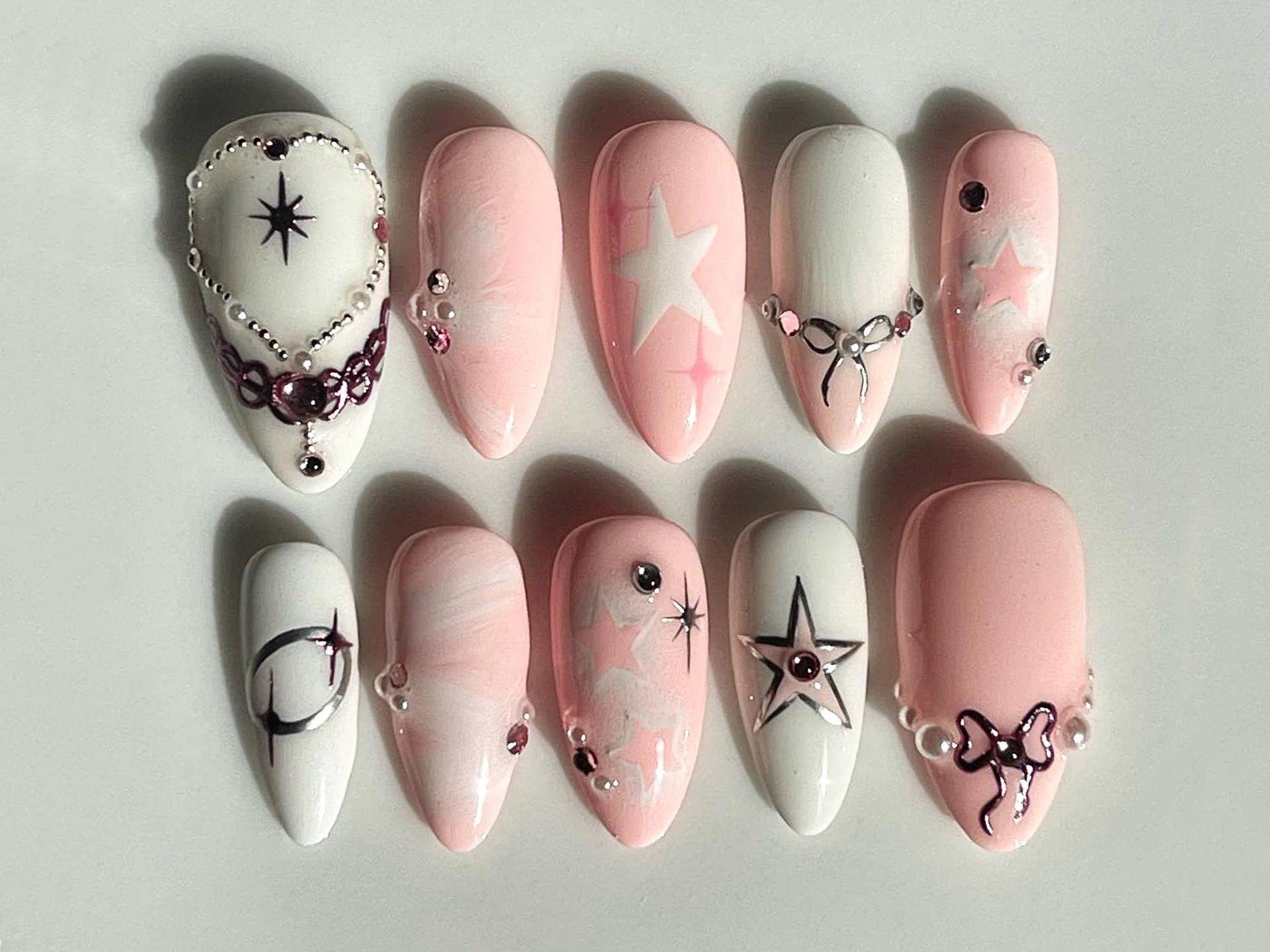 Elegent Pink Drücken Sie Auf Die Nägel | Y2K Press On Nails Mit Perlen Und Stern Heben Sich Hervor 3D Gel Nail Set Niedliche Jc430A Elegent Pink Drücken Sie Auf Die Nägel | Y2K Press On Nails Mit Perlen Und Stern Heben Sich Hervor 3D Gel Nail Set Niedliche Jc430A von SevenNailArt
