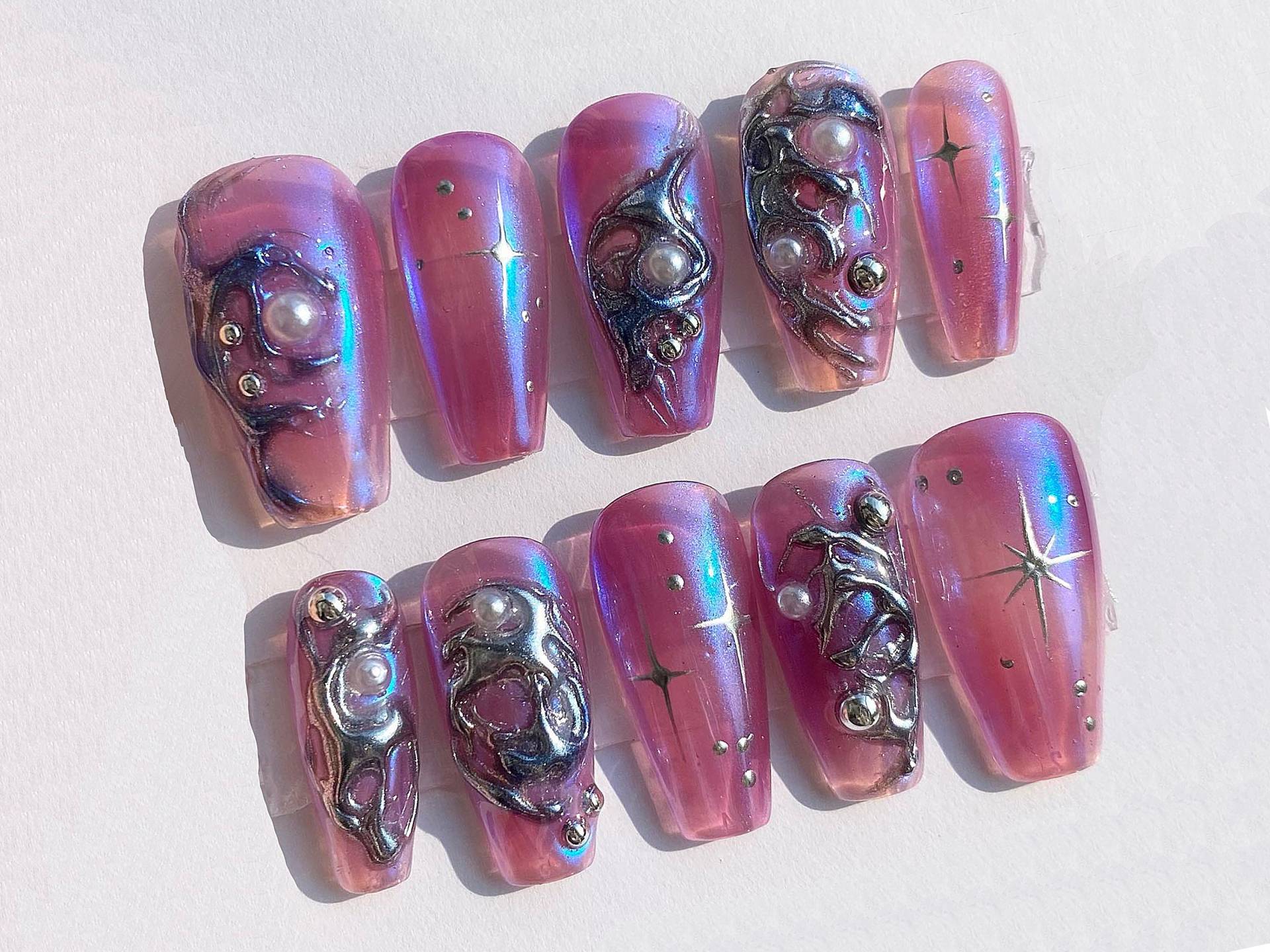Metallic Chrom Drücken Sie Auf Die Nägel | Mulberry Pink Nagel-Set 3D Silber Gel Nagel Set Acrylnägel Einzigartiges Nageldesign in Fake Nails |Jc145A Metallic Chrom Drücken Sie Auf Die Nägel | Mulberry Pink Nagel-Set 3D Silber Gel Nagel Set Acrylnägel Einzigartiges Nageldesign in Fake Nails |Jc145A von SevenNailArt