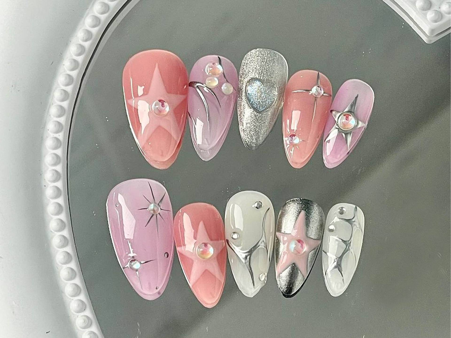 Pink Y2K Nagelset | Drücken Sie Auf Die Nägel Mit Spiegelfinish Und Splitterrosa-Farben 3D Gel X Nagelkunst Geschenk Für Mama Jc299S Pink Y2K Nagelset | Drücken Sie Auf Die Nägel Mit Spiegelfinish Und Splitterrosa-Farben 3D Gel X Nagelkunst Geschenk Für Mama Jc299S von SevenNailArt