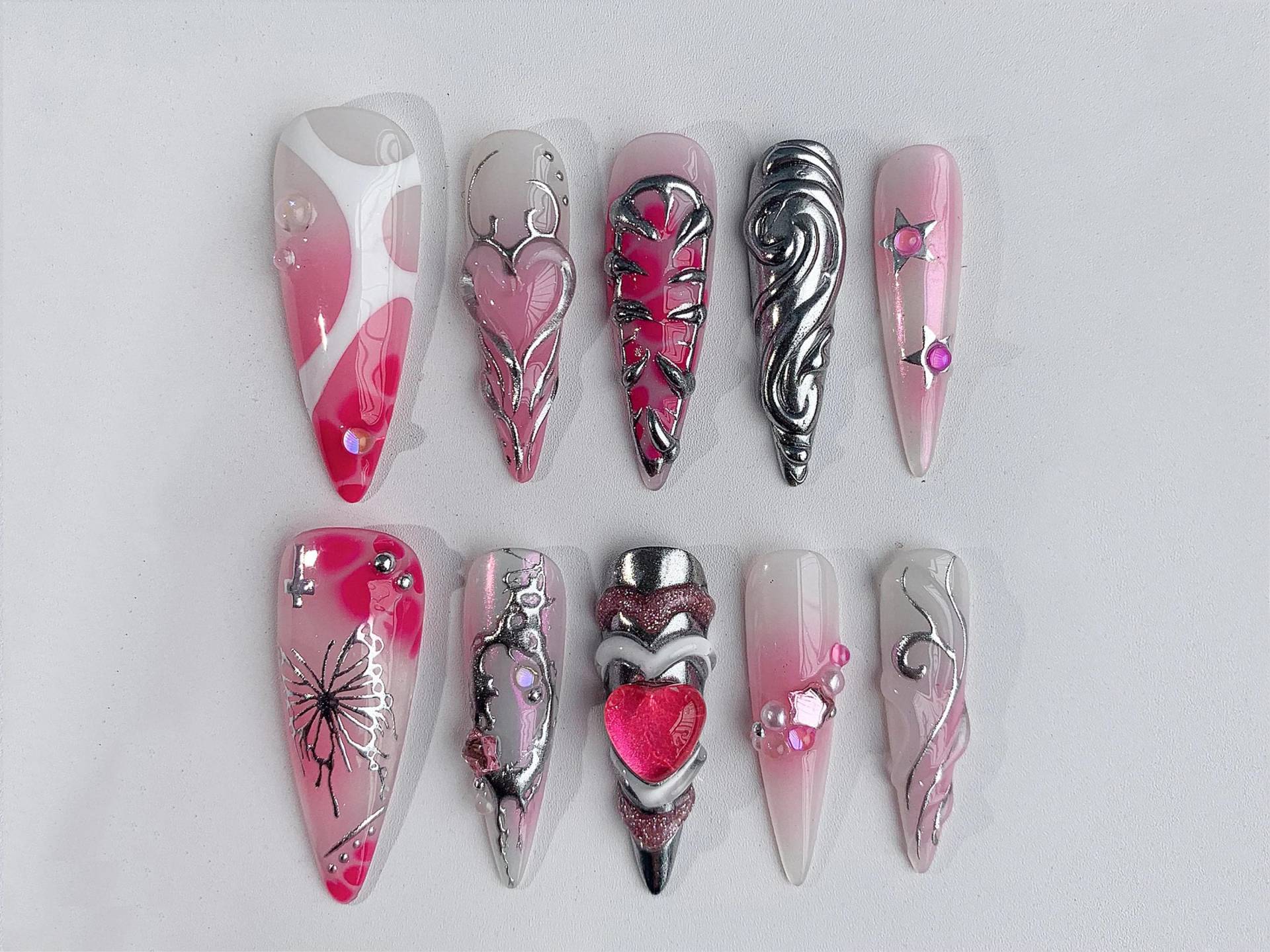 Y2K-Inspirierte Custom Nail Art | 3D Pink Herz Chrome Cute Valentine Fake Nägel Acryl Und Schmetterling Nails Gelxnail Jc106A Y2K-Inspirierte Custom Nail Art | 3D Pink Herz Chrome Cute Valentine Fake Nägel Acryl Und Schmetterling Nails Gelxnail Jc106A von SevenNailArt