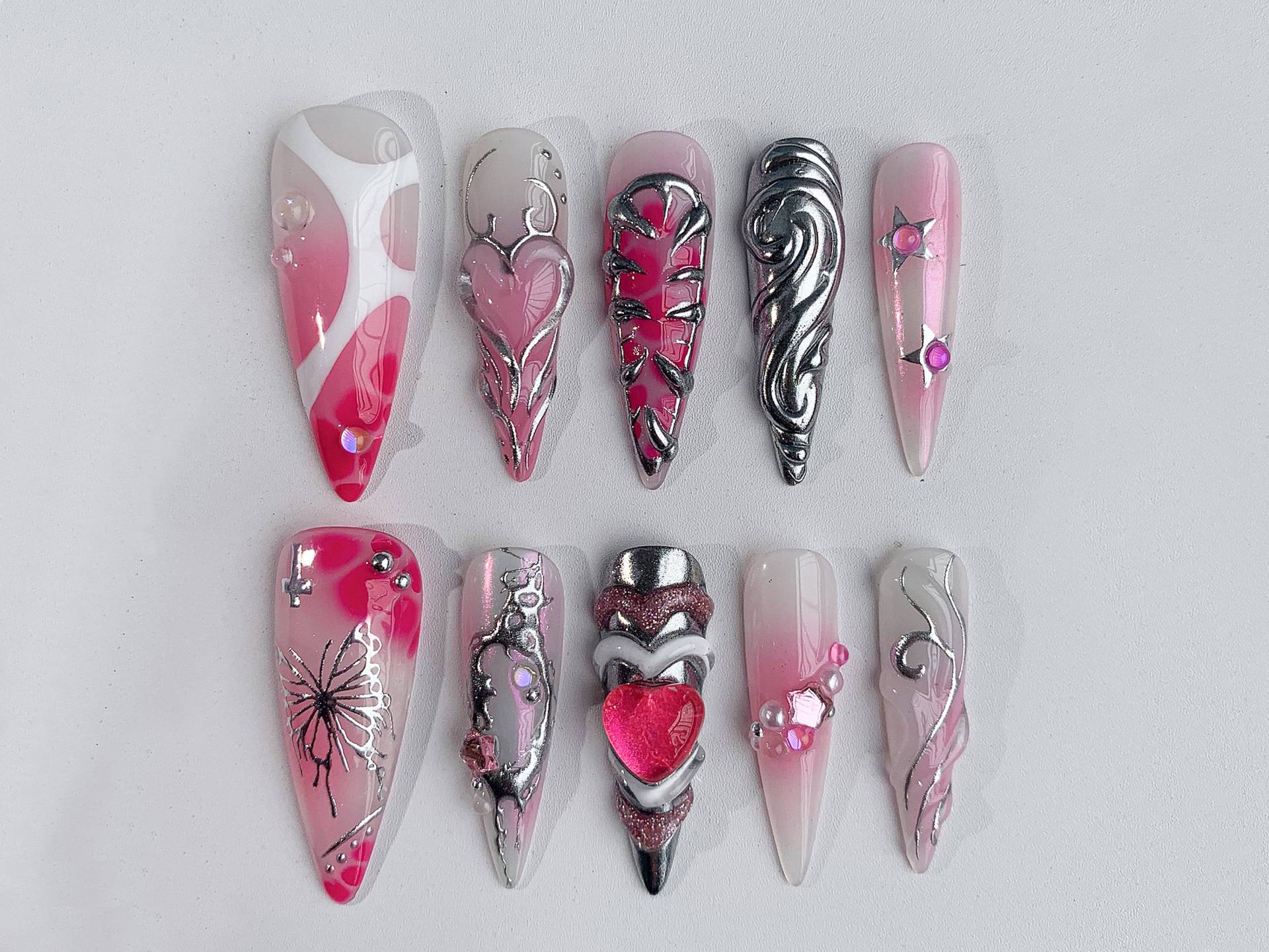 Y2K-Inspirierte Press On Nails | 3D Pink Herz Chrome Cute Valentine Fake Nägel Acryl Und Schmetterling Art Gelxnail Jc106A Y2K-Inspirierte Press On Nails | 3D Pink Herz Chrome Cute Valentine Fake Nägel Acryl Und Schmetterling Art Gelxnail Jc106A von SevenNailArt