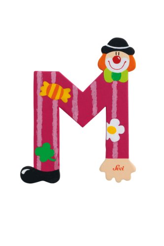 SEVI Blase 81749 Holzbuchstabe M 10 cm, Türbuchstaben für Kinderzimmer, ABC Lernspielzeug aus Holz für Kinder ab 3 Jahren, Buchstabe Clowns Lila/Grün, Buchstabenmuster, ca. 10 x 7,5 cm von Sevi