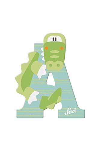 Sevi 83001 Tier Holzbuchstaben A - Alligator, Türbuchstaben für Kinderzimmer, ABC Lernspielzeug aus Holz, pädagogisches Spielzeug für Kinder ab 3 Jahren, Buchstabe Tiere sortiert, Rosa / Gelb / Blau von Sevi