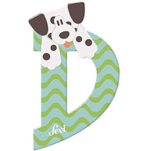 Sevi 83004 Tier Holzbuchstaben D Dalmatiner Hund ca. 10 cm, Türbuchstaben für Kinderzimmer, ABC Lernspielzeug aus Holz, pädagogisches Spielzeug für Kinder ab 3 Jahren, Buchstabe Tiere, Blau-Grün von Sevi