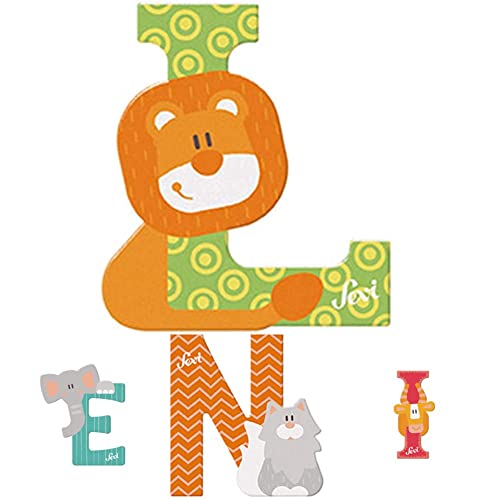Sevi Tier Holzbuchstaben Name Leni ca. 10 cm, Türbuchstaben für Kinderzimmer, ABC Lernspielzeug aus Holz, pädagogisches Spielzeug für Kinder ab 3 Jahre, Kindernamen Buchstaben Clowns, Mehrfarbig von Sevi