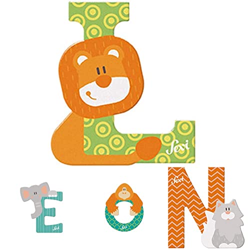 Sevi Tier Holzbuchstaben Name Leon ca. 10 cm, Türbuchstaben für Kinderzimmer, ABC Lernspielzeug aus Holz, pädagogisches Spielzeug für Kinder ab 3 Jahre, Kindernamen Buchstaben Tiere, Mehrfarbig von Sevi