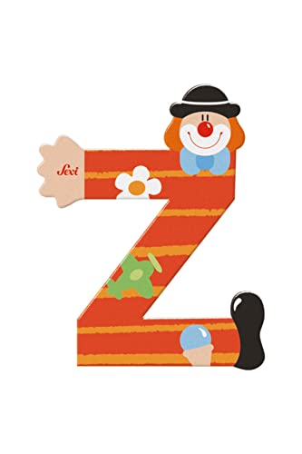SEVI 81762 Bubble Holzbuchstabe Z 10 cm, Türbuchstaben für Kinderzimmer, ABC Alphabet Lernspielzeug aus Holz, pädagogisches Spielzeug für Kinder ab 3 Jahren, Buchstabe Clowns, Rot, ca. 10 x 7,5 cm von Sevi