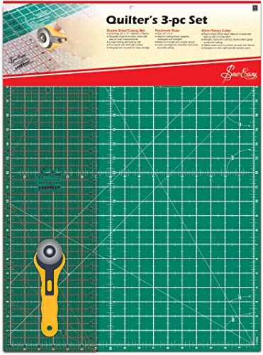 Sew Easy Quilter Set Das Große A2 Schneidematten Set (62x45,7cm) Mit Hilfslinien In Cm Und Inch, Schneidelineal In Inch, Roll-schneider, Beidseitig Verwendbar von Sew Easy